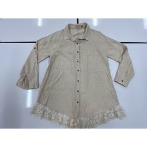 Women’s Bad Little Country Girl Tina Sz L Lace Trim Hem Long Sleeves Button Up